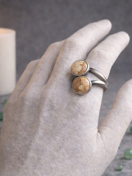 BAGUE DOUBLE PIERRES NATURELLES JASPE PAYSAGE