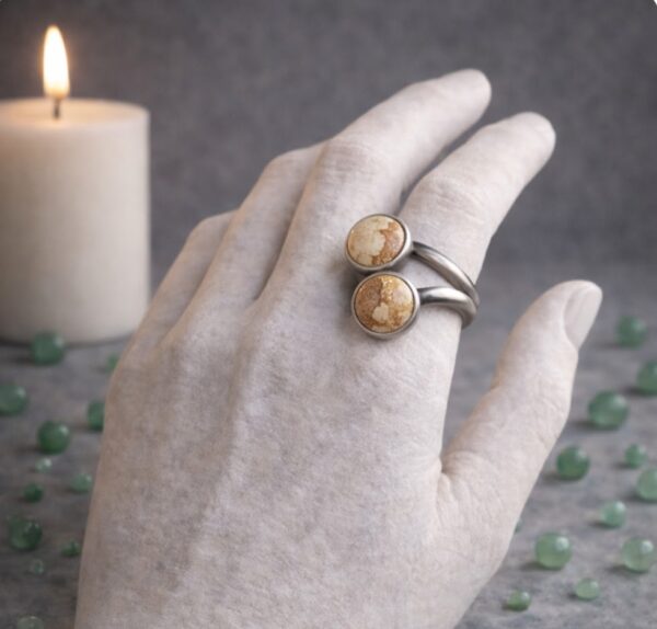 BAGUE DOUBLE PIERRES NATURELLES JASPE PAYSAGE