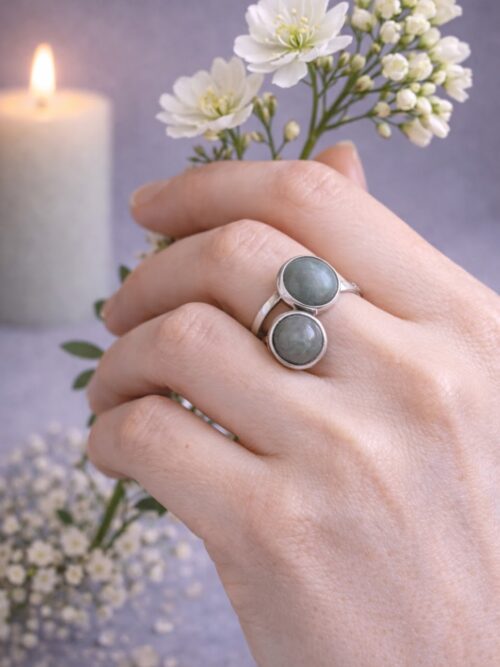 BAGUE DOUBLE PIERRES NATURELLES LABRADORITE