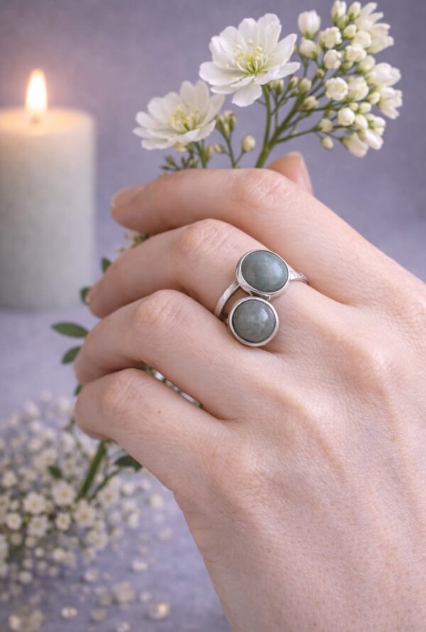 BAGUE DOUBLE PIERRES NATURELLES LABRADORITE