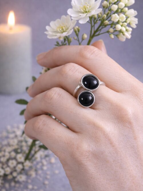 BAGUE DOUBLE PIERRES NATURELLES ONYX