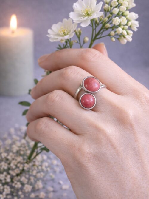 BAGUE DOUBLE PIERRES NATURELLES RHODONITE