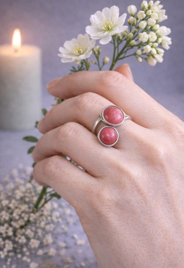 BAGUE DOUBLE PIERRES NATURELLES RHODONITE