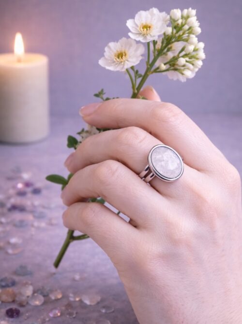 GROSSE BAGUE PIERRE NATURELLE CRISTAL DE ROCHE