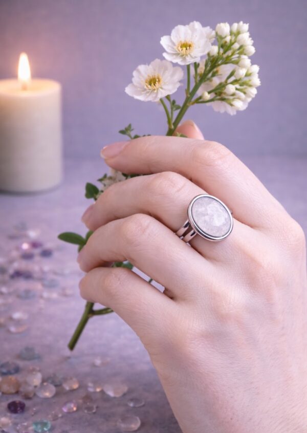 GROSSE BAGUE PIERRE NATURELLE CRISTAL DE ROCHE