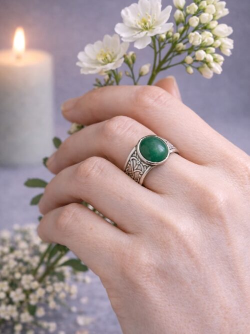 BAGUE MARTELEE PIERRE NATURELLE AVENTURINE VERTE