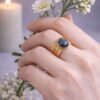 BAGUE MARTELEE PIERRE NATURELLE OBSIDIENNE FLOCON DE NEIGE