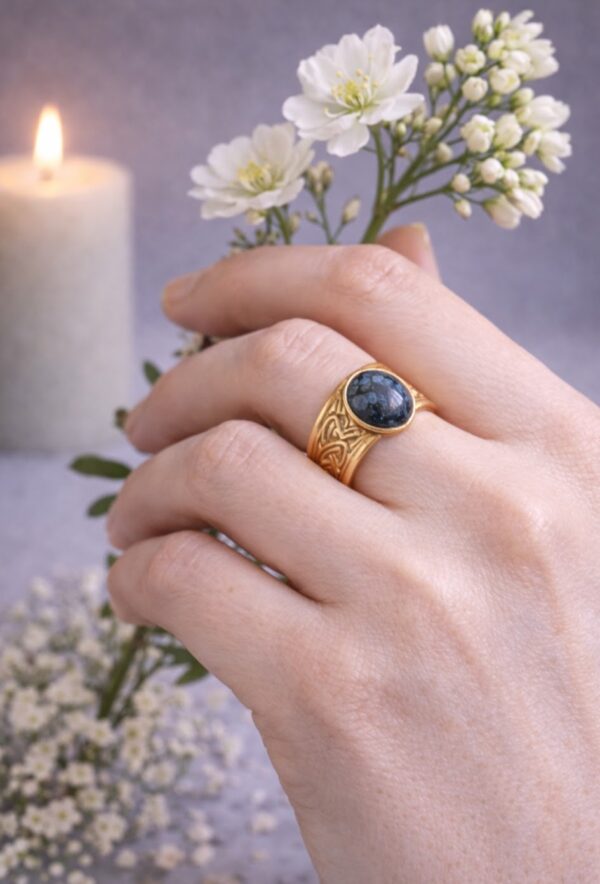 BAGUE MARTELEE PIERRE NATURELLE OBSIDIENNE FLOCON DE NEIGE