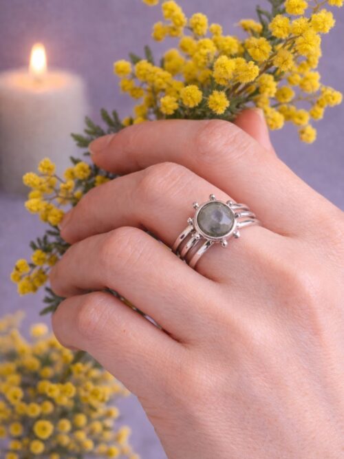 BAGUE SOLEIL PIERRE NATURELLE LABRADORITE