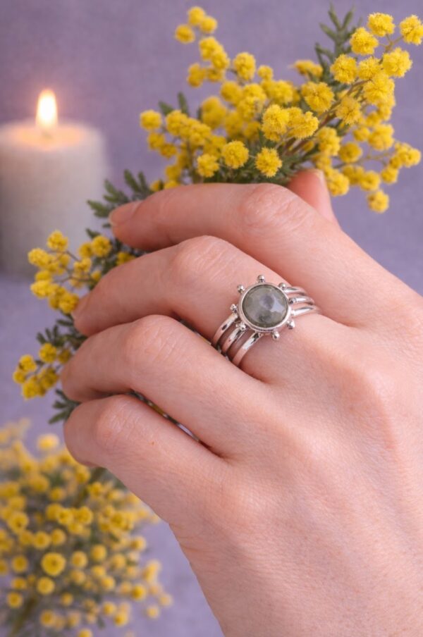 BAGUE SOLEIL PIERRE NATURELLE LABRADORITE