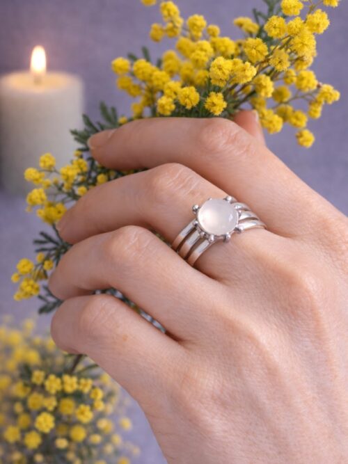 BAGUE LARGE PIERRE NATURELLE QUARTZ ROSE