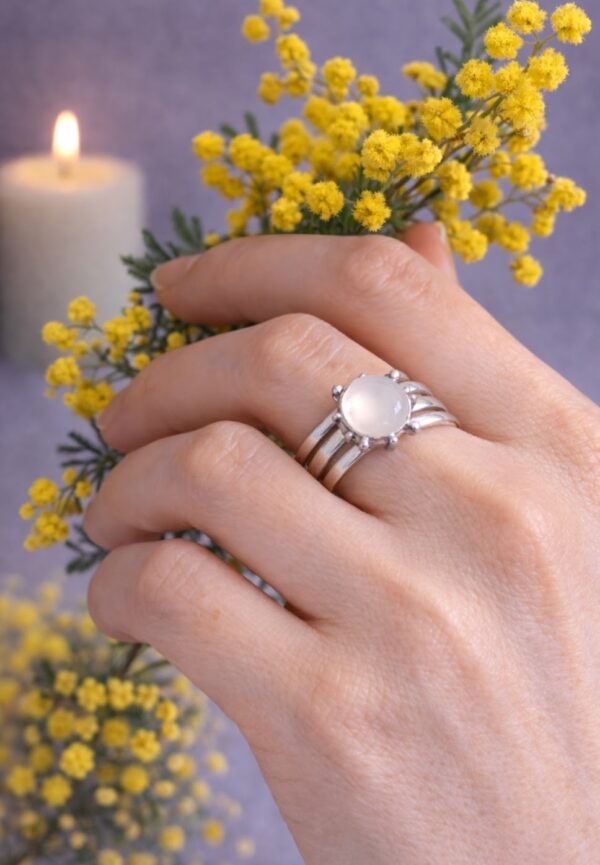 BAGUE LARGE PIERRE NATURELLE QUARTZ ROSE