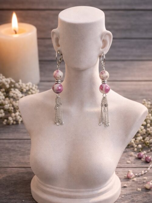 BOUCLES D'OREILLES PIERRES NATURELLES LEPIDOLITE