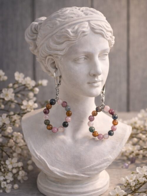 BOUCLES D'OREILLES PIERRES NATURELLES TOURMALINE MULTICOLORE