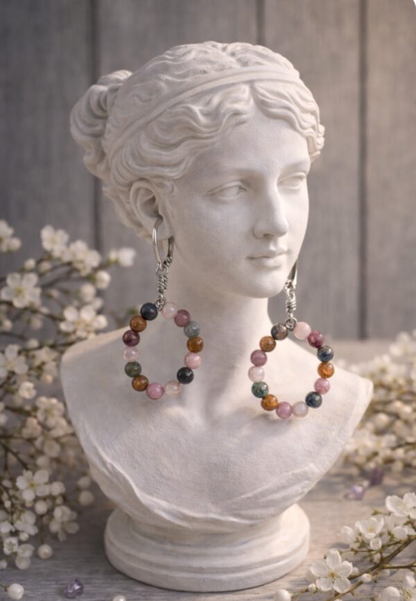 BOUCLES D'OREILLES PIERRES NATURELLES TOURMALINE MULTICOLORE