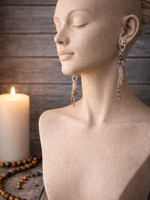 BOUCLES D'OREILLES PIERRES NATURELLES OEIL DE TIGRE