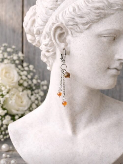 BOUCLES D'OREILLES PIERRES NATURELLES SARDONYX, AGATE CRAZY LACE ET CRISTAL DE ROCHE