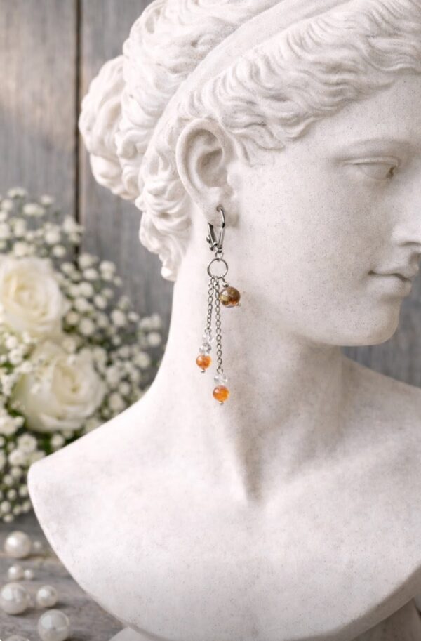 BOUCLES D'OREILLES PIERRES NATURELLES SARDONYX, AGATE CRAZY LACE ET CRISTAL DE ROCHE
