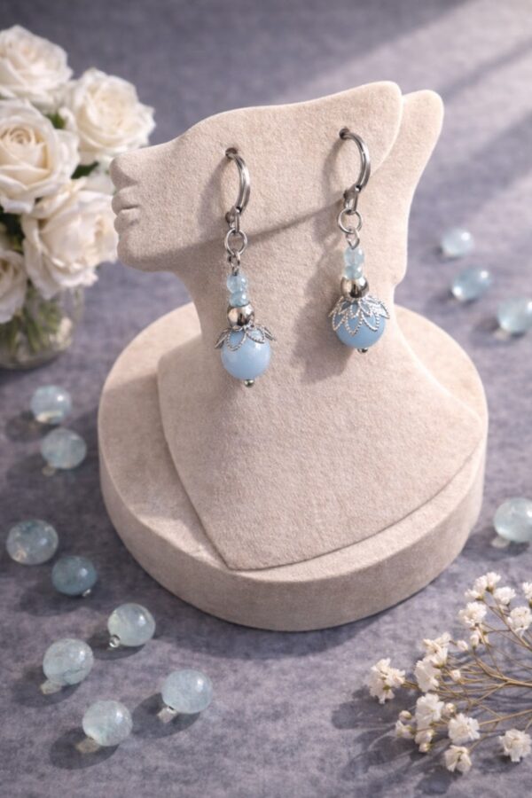 BOUCLES D'OREILLES PIERRES NATURELLES AIGUE-MARINE ET ANGELEITE