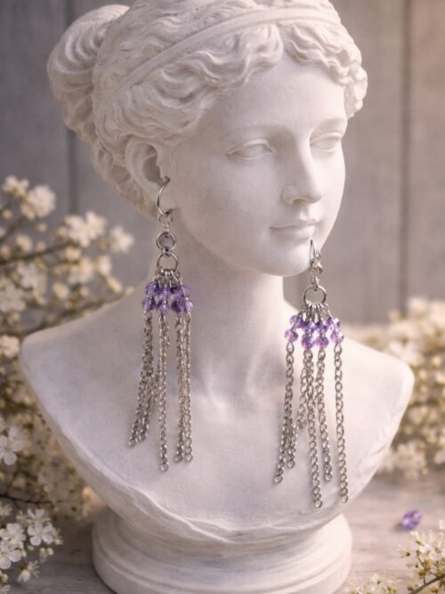 BOUCLES D'OREILLES PIERRES NATURELLES AMETHYSTE FACETTEES