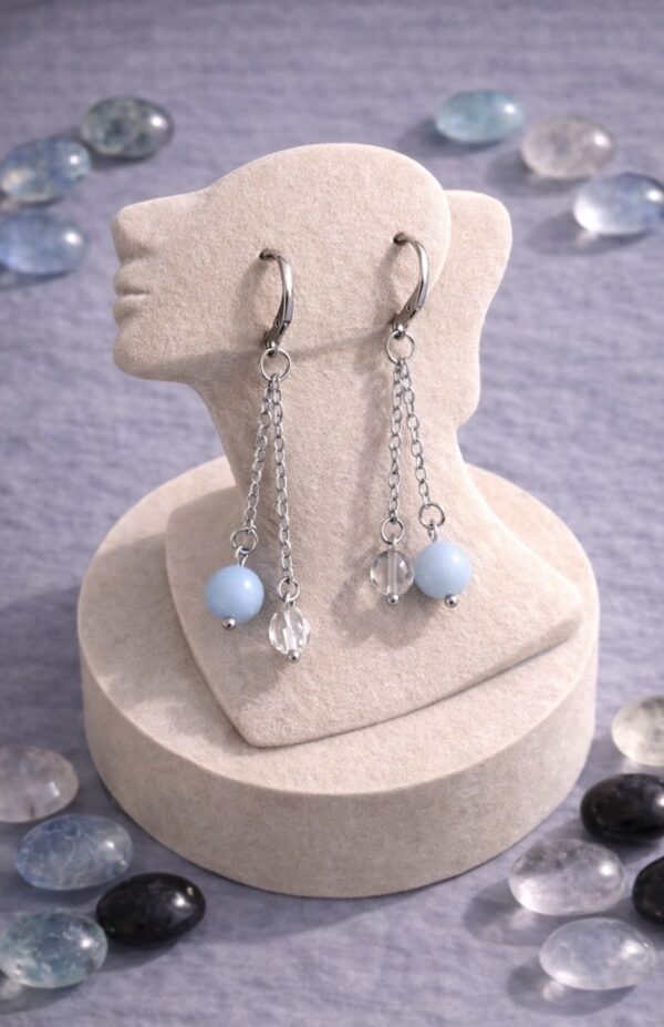 BOUCLES D'OREILLES PIERRES NATURELLES ANGELITE ET CRISTAL DE ROCHE