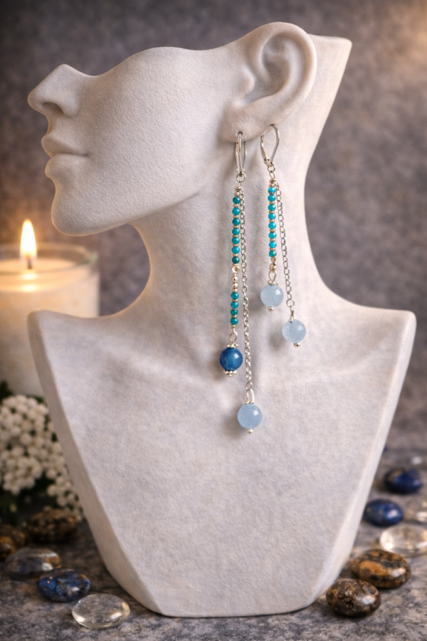 BOUCLES D'OREILLES PIERRES NATURELLES APATITE ET AVENTURINE BLEUE