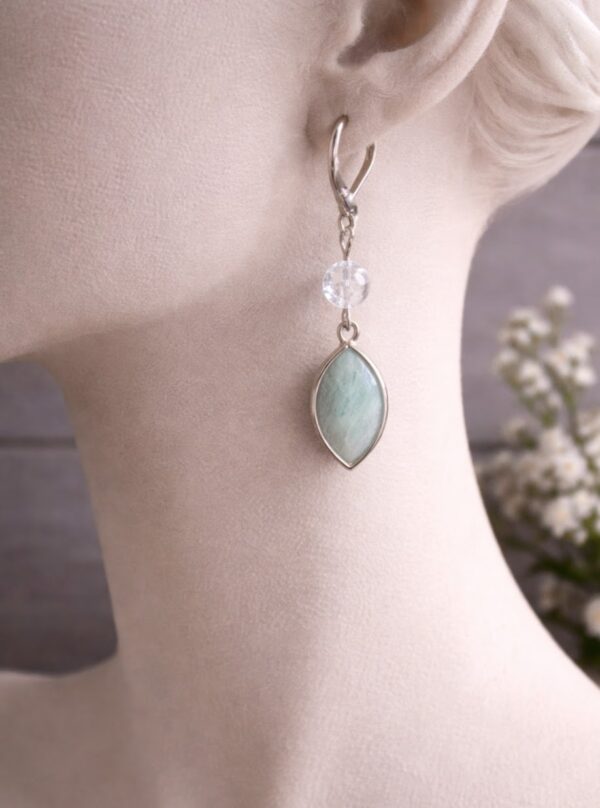 BOUCLES D'OREILLES PIERRES NATURELLES AVENTURINE VERTE FACETTEE ET CRISTAL DE ROCHE