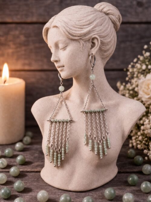 BOUCLES D'OREILLES PIERRES NATURELLES AVENTURINE VERTE FACETTEE