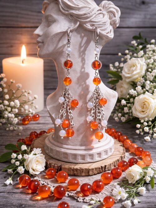 BOUCLES D'OREILLES PIERRES NATURELLES CORNALINE ET NACRE