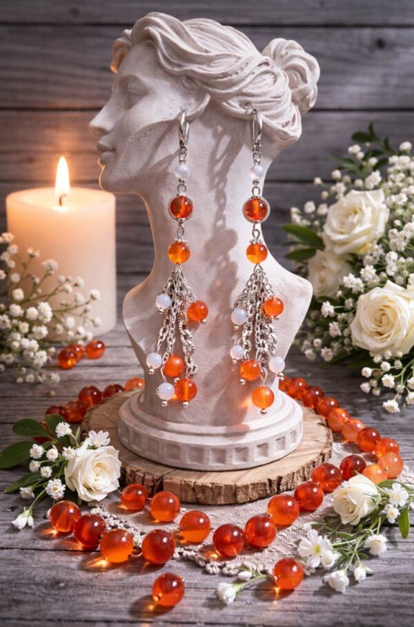 BOUCLES D'OREILLES PIERRES NATURELLES CORNALINE ET NACRE