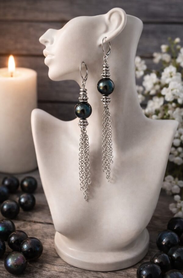 BOUCLES D'OREILLES PIERRES NATURELLES OBSIDIENNE OEIL CELESTE ARC-EN-CIEL