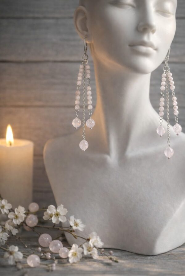 BOUCLES D'OREILLES PIERRES NATURELLES OPALE ROSE FACETTEE ET QUARTZ ROSE