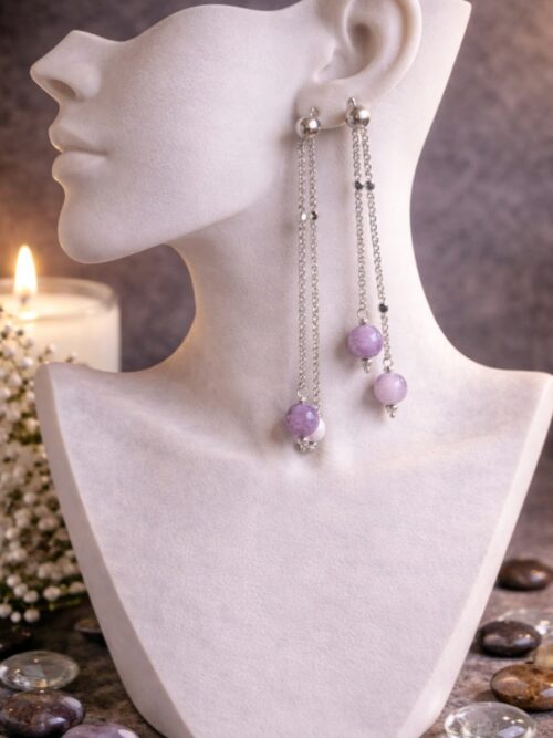 BOUCLES D'OREILLES PIERRES NATURELLES LEPIDOLITE
