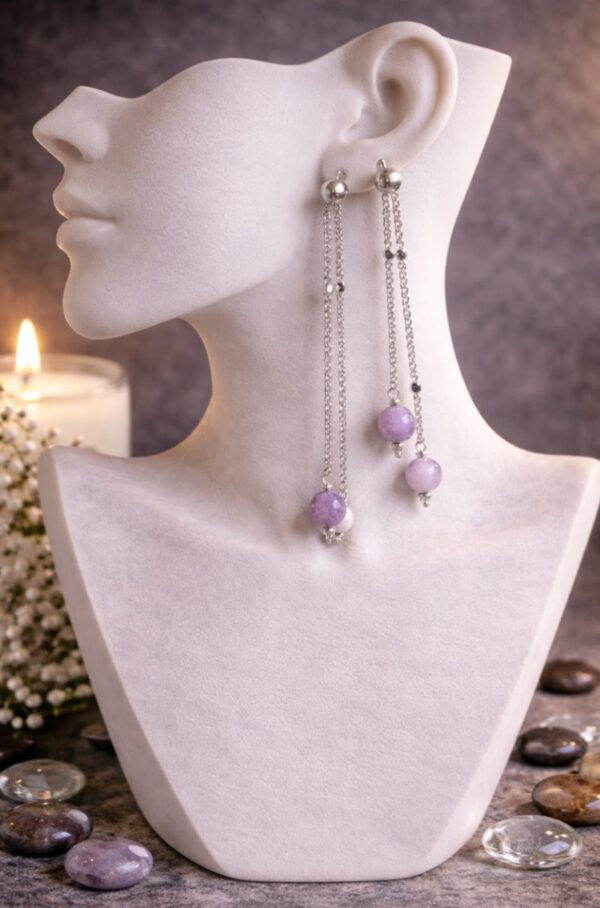 BOUCLES D'OREILLES PIERRES NATURELLES LEPIDOLITE