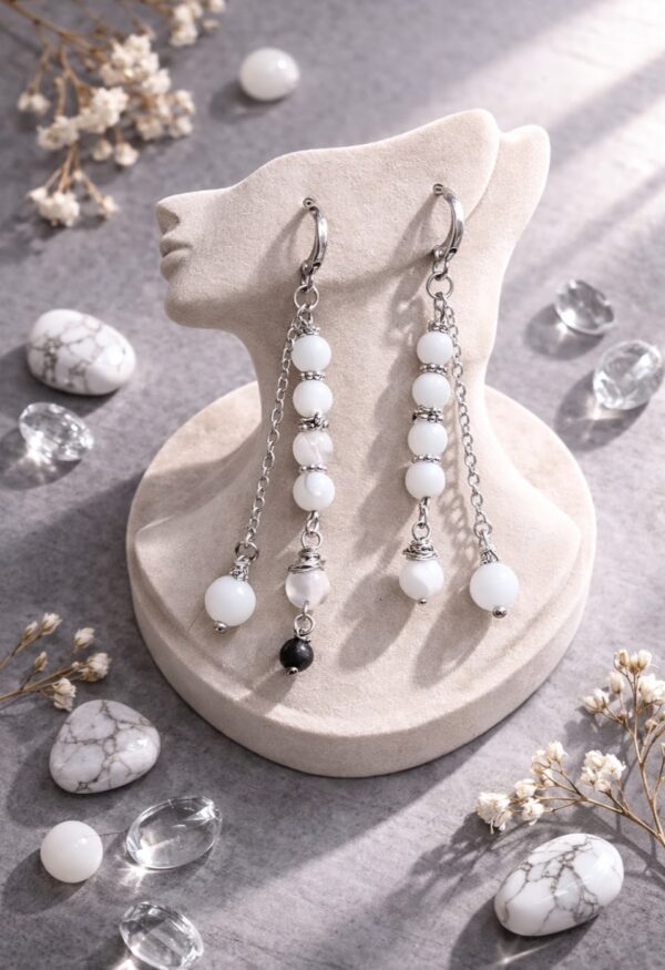 BOUCLES D'OREILLES PIERRES NATURELLES NACRE ET ONYX