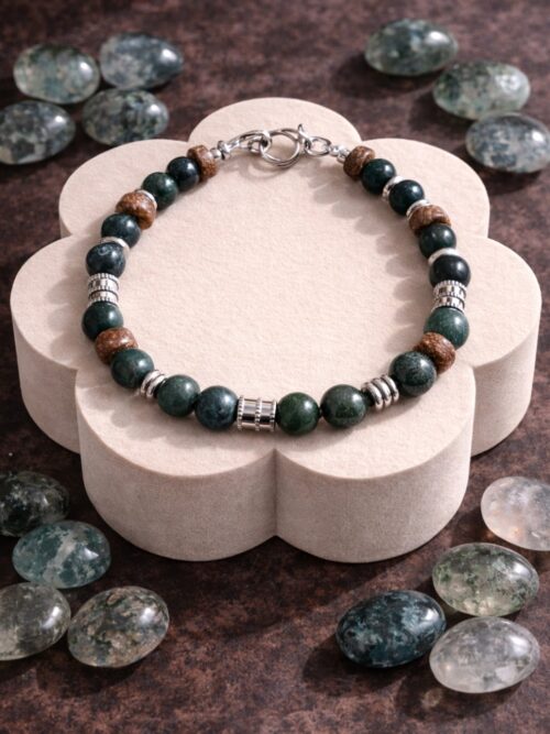 BRACELET PIERRE NATURELLES AGATE MOUSSE ET PERLES DE COCO (modèle homme)