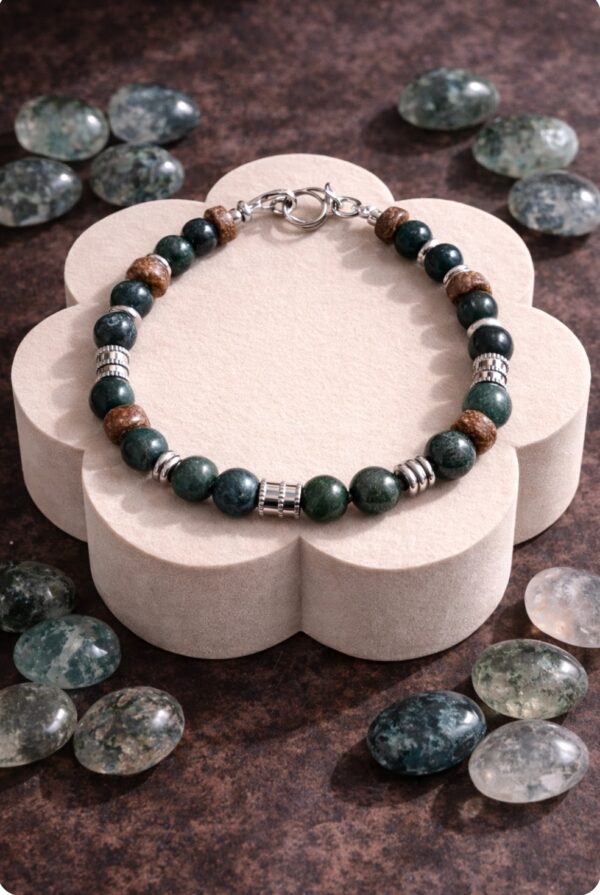 BRACELET PIERRE NATURELLES AGATE MOUSSE ET PERLES DE COCO (modèle homme)