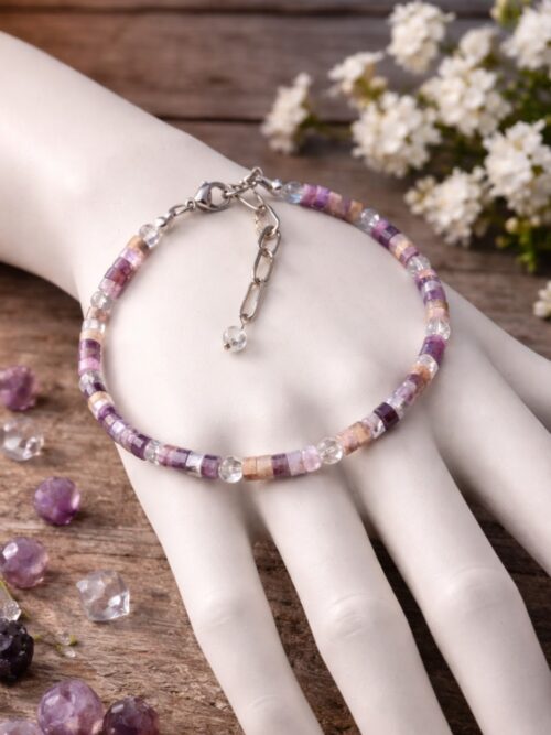 BRACELET PIERRES NATURELLES AMETHYSTE ET CRISTAL DE ROCHE
