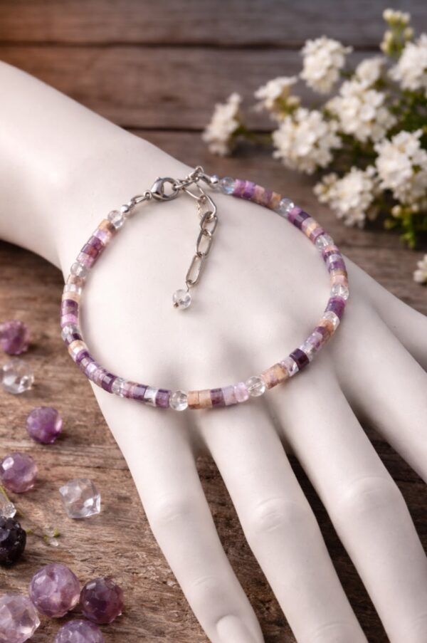 BRACELET PIERRES NATURELLES AMETHYSTE ET CRISTAL DE ROCHE