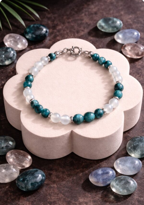 BRACELET PIERRES NATURELLES APATITE ET JADE BLANC