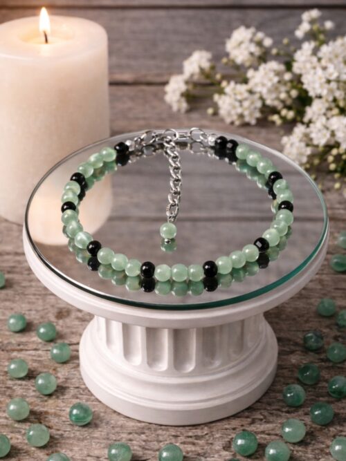 BRACELET PIERRES NATURELLES AVENTURINE VERTE ET ONYX