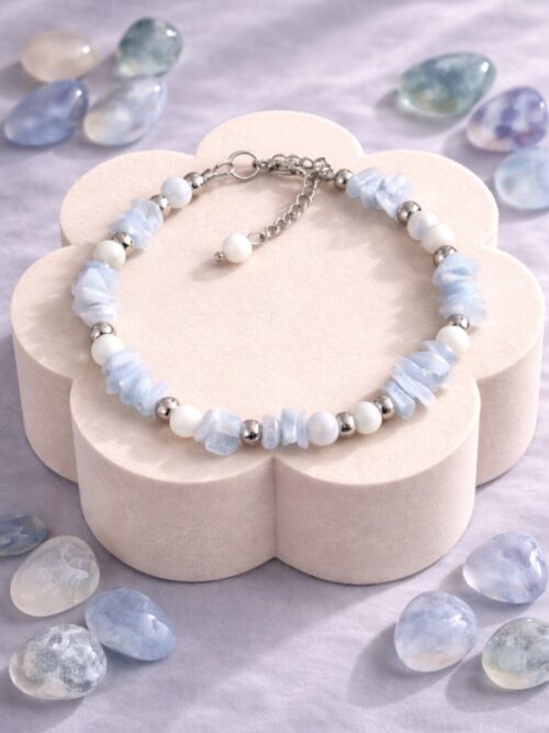 BRACELET PIERRES NATURELLES CALCEDOINE ET NACRE