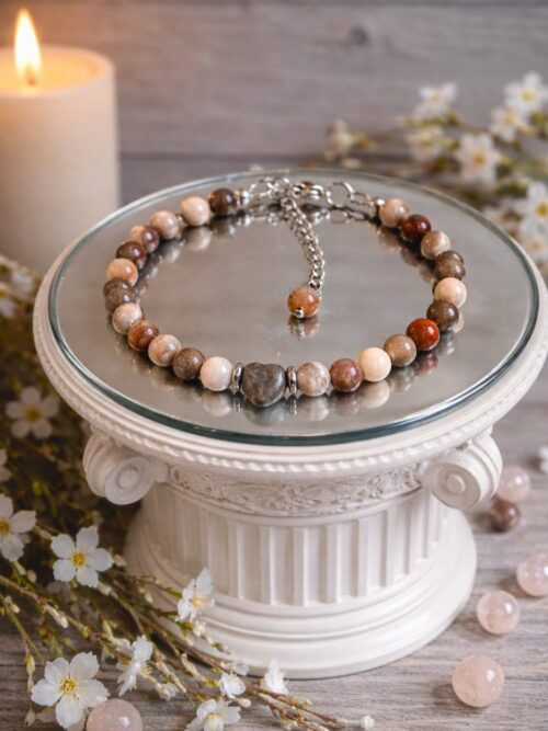 BRACELET PIERRES NATURELLES JASPE POLYCHROME ET COEUR PYRITE