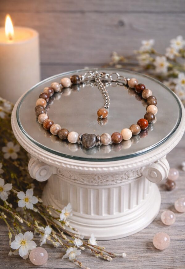 BRACELET PIERRES NATURELLES JASPE POLYCHROME ET COEUR PYRITE