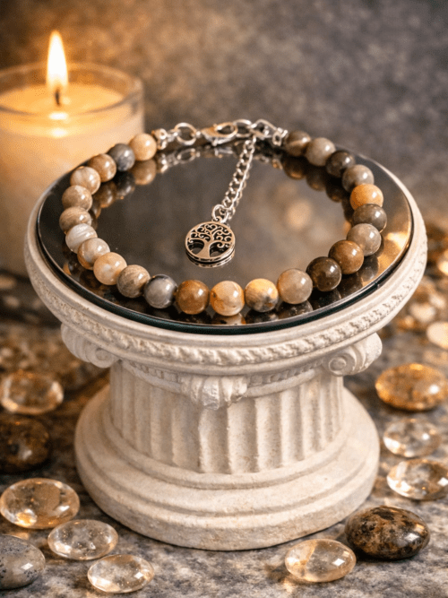 BRACELET PIERRES NATURELLES JASPE POLYCHROME ET ARBRE DE VIE