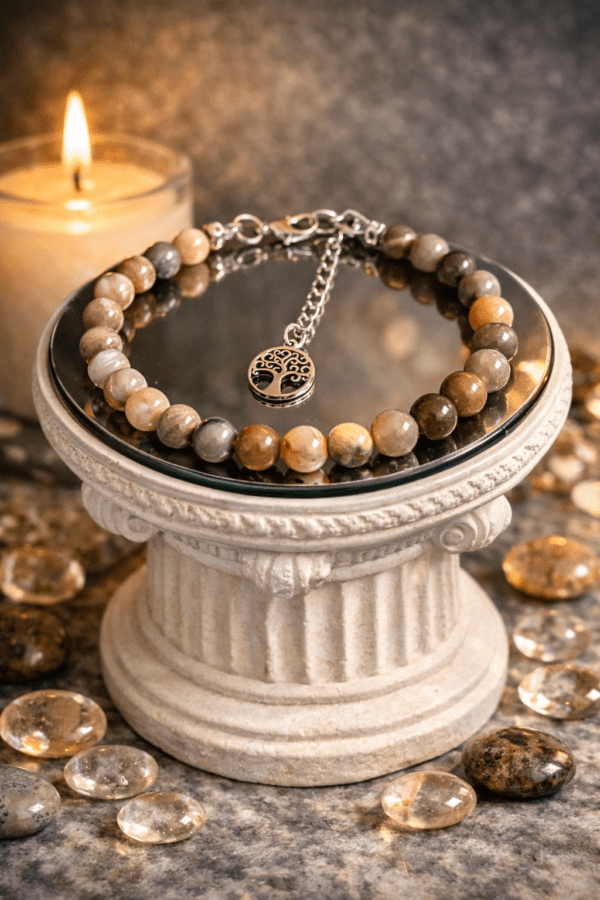 BRACELET PIERRES NATURELLES JASPE POLYCHROME ET ARBRE DE VIE