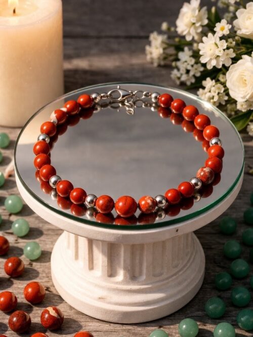 BRACELET PIERRES NATURELLES JASPE ROUGE (modèle homme)