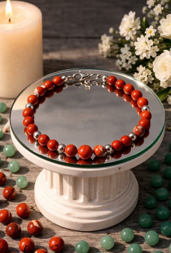 BRACELET PIERRES NATURELLES JASPE ROUGE (modèle homme)