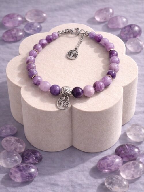 BRACELET PIERRES NATURELLES LEPIDOLITE ET ARBRE DE VIE