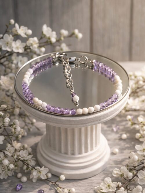 BRACELET PIERRES NATURELLES NACRE ET AMETHYSTE FACETTEES